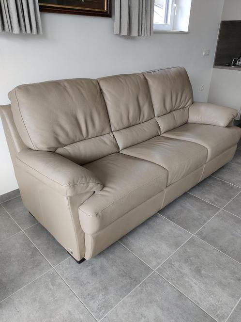 Lederen salon, Huis en Inrichting, Zetels | Zetels, Gebruikt, Rechte bank, Driepersoons, 200 tot 250 cm, 75 tot 100 cm, Leer, Ophalen