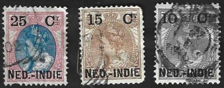3 Postzegels 1900 Koningin Wilhelmina opdruk NederlandsIndië, Postzegels en Munten, Postzegels | Nederlands-Indië en Nieuw-Guinea