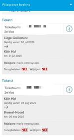 Tgv ticket van Liège naar Keulen 30 juli terugkeer 4 augustu, Tickets & Billets, Transports en commun