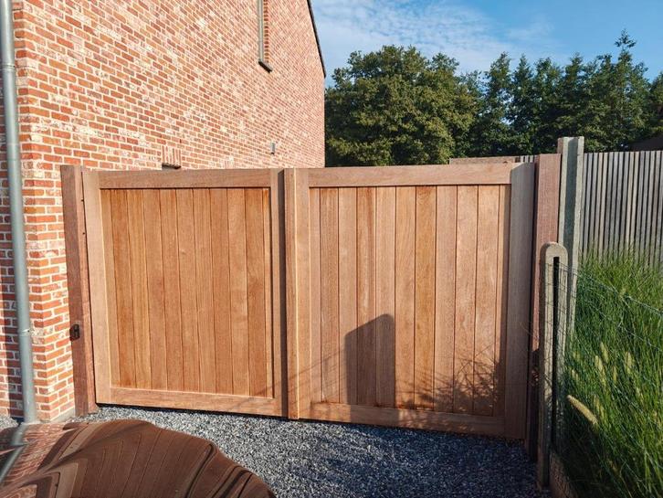Te koop afzelia poort en poortje op maat, Tuin en Terras, Tuinpoorten, Nieuw, Draaipoort, Hout, 150 tot 200 cm, 200 cm of meer