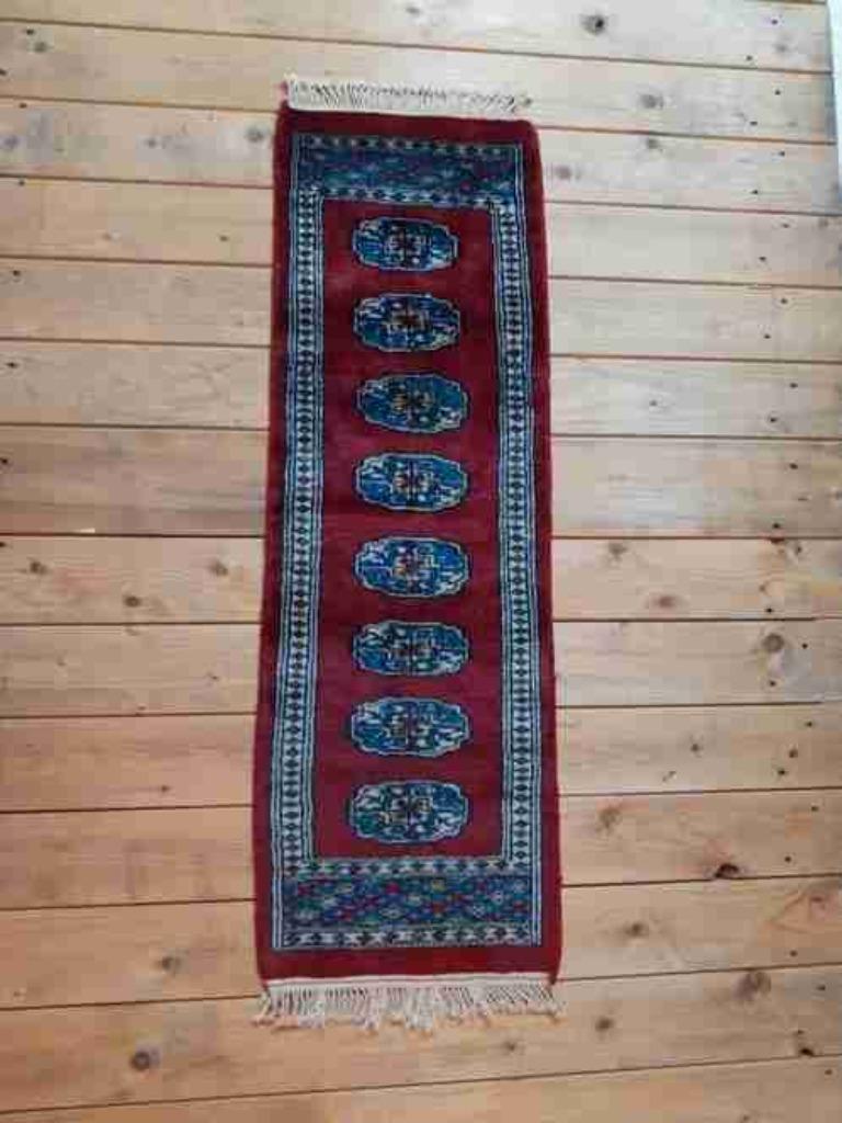 Perzisch tapijt lopertje bordeaux blauw crème 100/33, Antiquités & Art, Tapis & Textile, Enlèvement ou Envoi