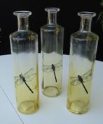 FLES GLAS MET LIBELLE GELE LOOK 2 stuks 29 x 7 cm NIEUW, Huis en Inrichting, Woonaccessoires | Vazen, Ophalen of Verzenden, Nieuw