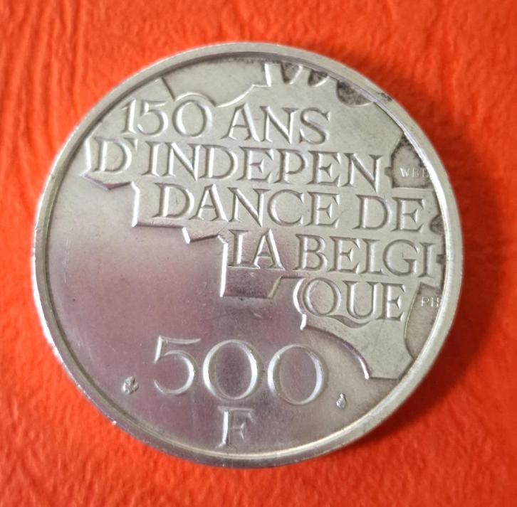 Pièce Belgique - 500 Francs - 150 ans indépendance, Timbres & Monnaies, Monnaies | Belgique, Monnaie en vrac, Argent, Argent, Envoi