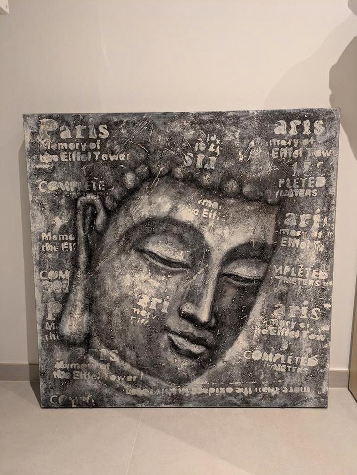 Mooi buddha schilderij uniek design 100x100cm, Huis en Inrichting, Woonaccessoires | Boeddhabeelden, Zo goed als nieuw, Ophalen