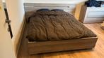 Tweepersoonsbed (180cm) met verlichting en nachtkastjes, Huis en Inrichting, 180 cm, Gebruikt, Ophalen of Verzenden, Bruin