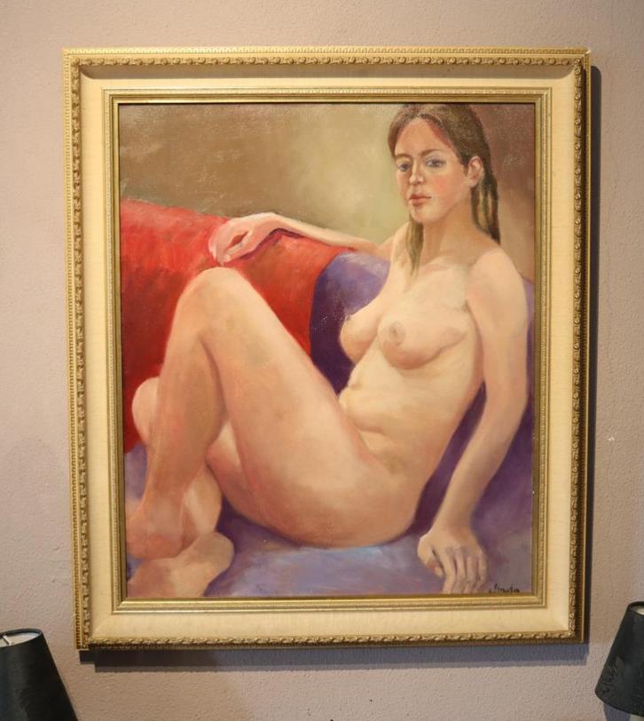 Olieverf portret van naakt op canvas, Antiek en Kunst, Kunst | Schilderijen | Klassiek, Ophalen of Verzenden