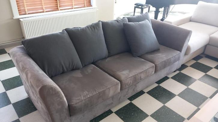 3-zitsbank in grijze stof, Huis en Inrichting, Zetels | Zetels, Zo goed als nieuw, Rechte bank, Driepersoons, 200 tot 250 cm, 75 tot 100 cm