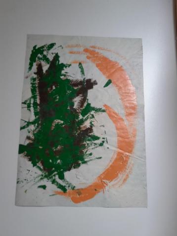 Wit grn+oranje Abstract werk beschikbaar voor biedingen