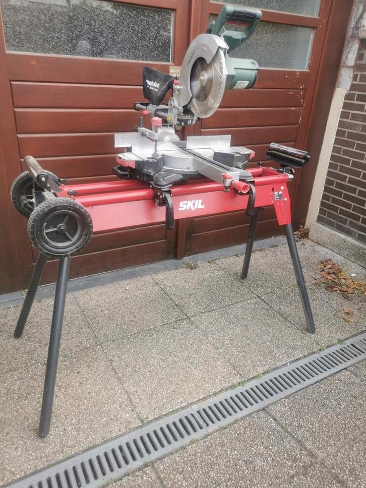 Afkortzaag Metabo + Skill onderstel, Doe-het-zelf en Bouw, Gereedschap | Zaagmachines, Zo goed als nieuw, Afkortzaag, Ophalen