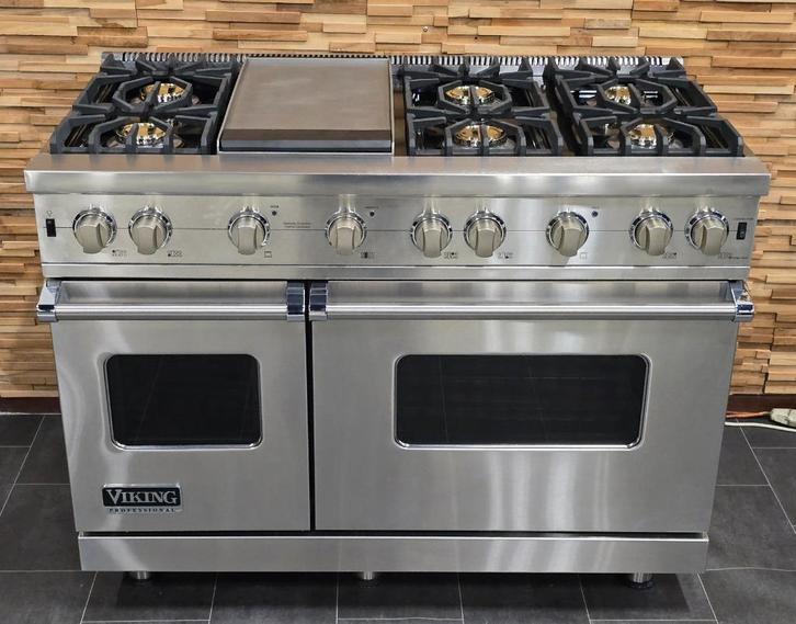 🔥Luxe Fornuis Viking 120cm RVS 2 GASOVENS teppanyaki 6 pit, Elektronische apparatuur, Fornuizen, Zo goed als nieuw, Vrijstaand