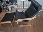 Zwarte leren fauteuil ikea poang met voetenbank, Huis en Inrichting, Ophalen, Gebruikt, 50 tot 75 cm, Hout
