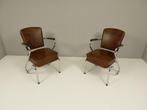 Set van 2 Vintage Stoelen (Chroom en Kunstleer), Jaren 60, Ophalen, Gebruikt, Minder dan 75 cm, Vintage