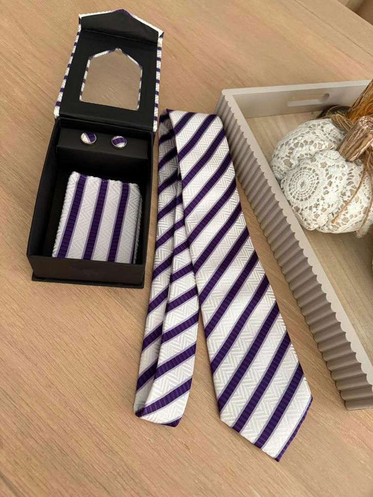 Stropdaset voor heren + zakdoek + manchetknopen, Kleding | Heren, Stropdassen, Nieuw, Met patroon, Wit, Ophalen of Verzenden