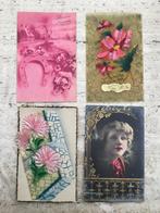 Vintage postkaarten (gelopen) 4 stuks, waarvan 1 met scheur, Ophalen of Verzenden