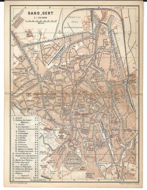 1894 - Gent Stadsplan, Antiquités & Art, Art | Eaux-fortes & Gravures, Envoi