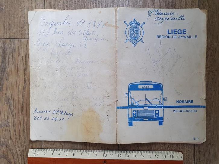Liège Region de Aywaille Horaire S.N.C.V. Bus Autobus 1984, Antiek en Kunst, Antiek | Boeken en Manuscripten, Ophalen of Verzenden