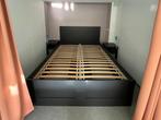 ikea Brimnes bed, lattenbodem en nachtkastjes, Ophalen, Gebruikt, Zwart, Tweepersoons