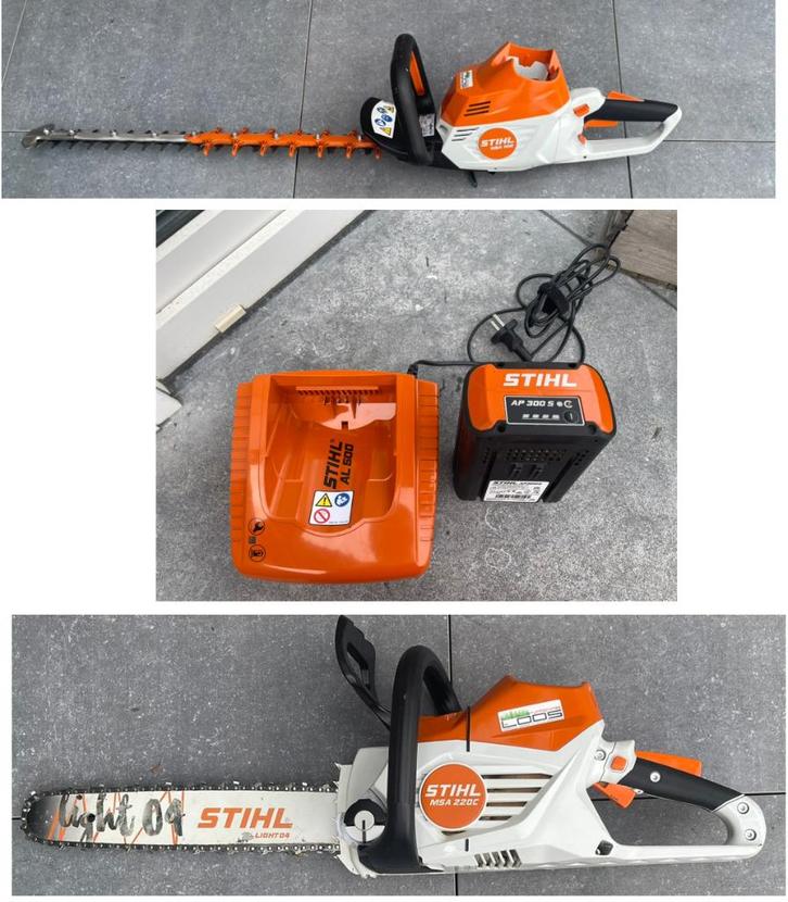 STIHL HEGGENSCHAAR, KETTINGZAAG MET ACCU EN OPLADER, Doe-het-zelf en Bouw, Gereedschap | Zaagmachines, Zo goed als nieuw, Overige typen