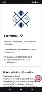 Parijs 2024 2x BKB06 basketbal Serbia - Puerto Rico in Lille, Tickets en Kaartjes