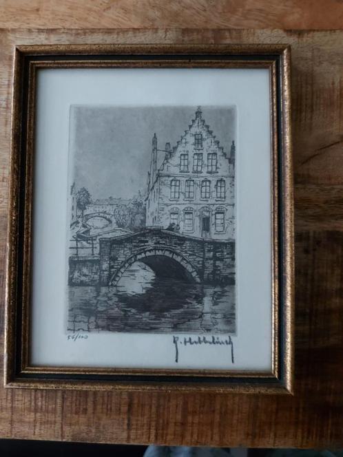 Ets Brugge gemaakt door Hebbelinck, Antiek en Kunst, Kunst | Etsen en Gravures, Ophalen