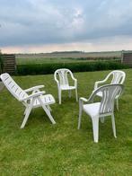 3 stapelbare tuinstoelen.Zetel niet meer beschikbaar ., Ophalen, Gebruikt