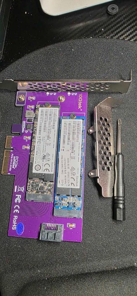 SSD PCi card - 2x 256 gb SSD + sata port, Computers en Software, Harde schijven, Zo goed als nieuw, Desktop, Intern, SSD, SATA