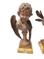 Bustes van Cupido en Psyche op marmeren sokkels, Antiek en Kunst, Ophalen