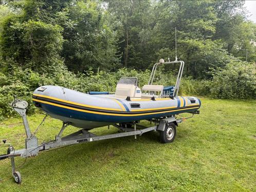 Marlin 440 Rib Rubberboot Yamaha 60 pk 2 takt met Trailer, Watersport en Boten, Rubberboten, Gebruikt, Yamaha, Overige materialen