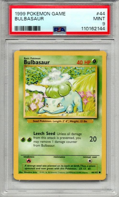 Bulbasaur Psa 9 Base set unlimited, Hobby en Vrije tijd, Verzamelkaartspellen | Pokémon, Zo goed als nieuw, Ophalen of Verzenden