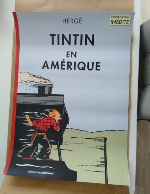 BD Affiche poster Tintin en Amérique Hergé TTB 50 x 70 cm, Collections, Personnages de BD, Comme neuf, Image, Affiche ou Autocollant