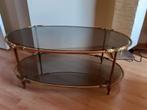 Vintage ovalen salontafel, gefumeerd glas, messing look, Huis en Inrichting, Tafels | Salontafels, Ophalen, Zo goed als nieuw