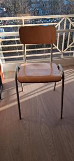 4 retro schoolstoelen, Huis en Inrichting, Ophalen, Gebruikt, Bruin, Vier