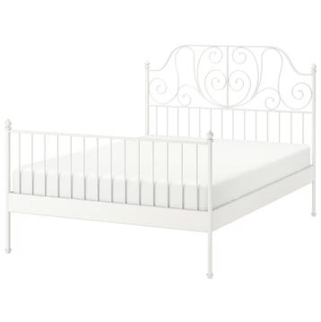 Cadre de lit + matelas Ikea LEIRVIK, blanc 140x200 cm, 140 cm, Enlèvement, Utilisé, Blanc