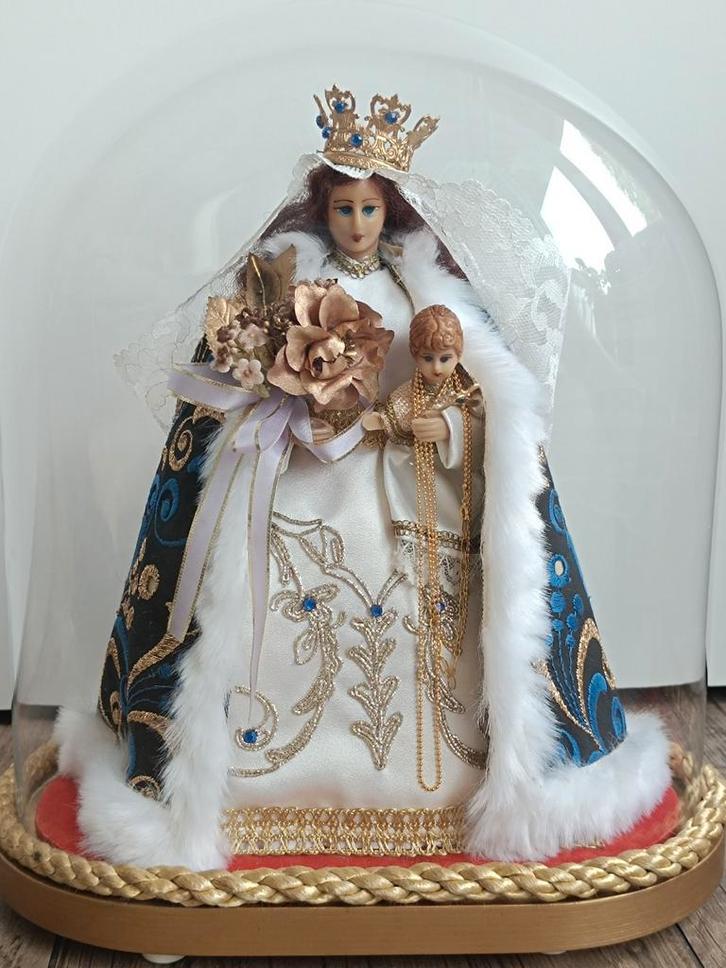 Moeder Maria Jezus kind Madonna glazen stolp Kruis, Antiek en Kunst, Antiek | Religieuze voorwerpen, Ophalen