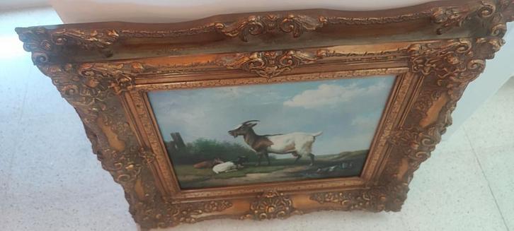 Oud olie schilderij op paneel geiten gesigneerd, Antiek en Kunst, Kunst | Schilderijen | Klassiek, Ophalen of Verzenden