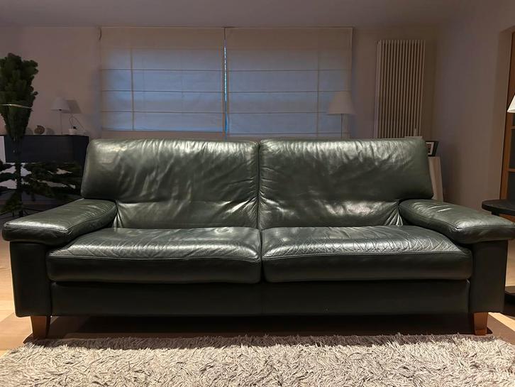 Compleet lederen salon van 3 zetels - samen of apart, Huis en Inrichting, Zetels | Zetels, Gebruikt, Rechte bank, Leer, Ophalen