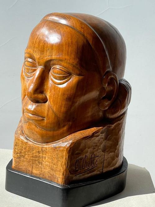 Olivier PIETTE °1889-1948 GENT c1920/30 buste kop Kongo hout, Antiquités & Art, Art | Sculptures & Bois, Enlèvement