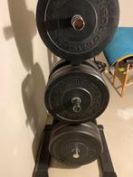 Plate holder rack + plates, Sport en Fitness, Halterschijven, Rug, Zo goed als nieuw, Ophalen