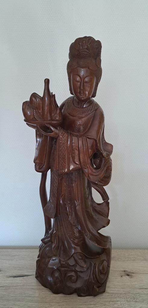 Groot houten sculptuurbeeld Guanyin Bodhisvatta Buddha, Antiek en Kunst, Kunst | Beelden en Houtsnijwerken, Ophalen of Verzenden