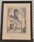 Lithographie église du beguinage signe e faut, Antiquités & Art, Enlèvement ou Envoi