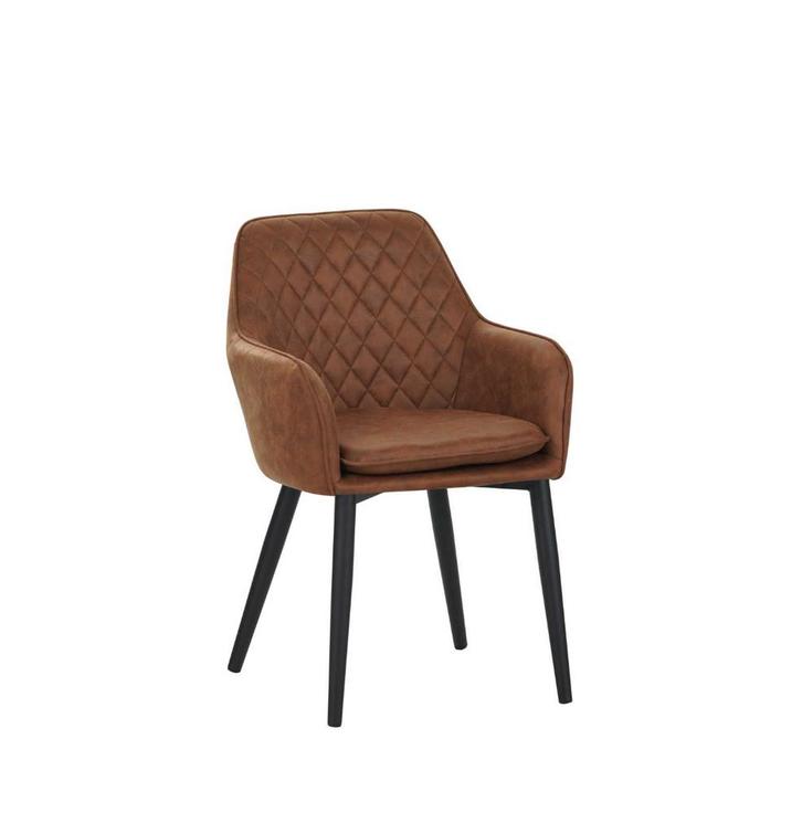 Design Cognac eetkamerstoelen (set van 4), Huis en Inrichting, Stoelen, Zo goed als nieuw, Stof, Bruin, Ophalen