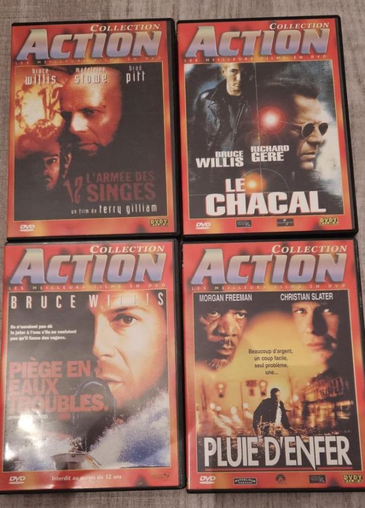 4 DVD Action : Chacal, Pluie d'enfer, Armée 12 singes, Cd's en Dvd's, Dvd's | Actie, Zo goed als nieuw, Actie, Ophalen