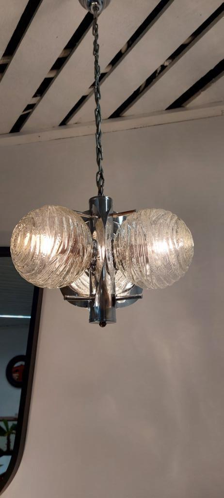 Vintage hanglamp glas/chroom, Antiek en Kunst, Antiek | Verlichting, Ophalen of Verzenden
