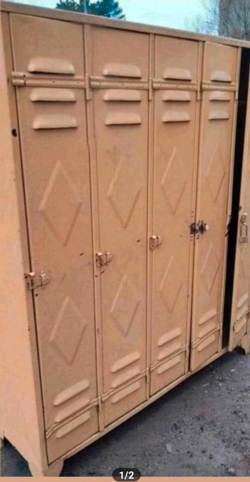 Vintage metalen industriële lockerkast locker halkast opberg, Antiek en Kunst, Antiek | Meubels | Kasten, Ophalen of Verzenden