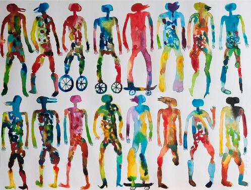 Origineel gouache van Wole Lagunju 2017 Nigeria, Antiek en Kunst, Kunst | Niet-Westerse kunst, Ophalen of Verzenden