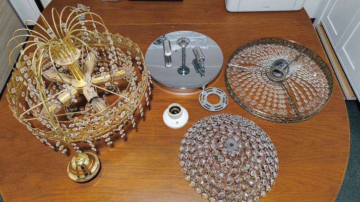 kristallen lampenset - luster + 2 plafonnieres, Antiek en Kunst, Antiek | Glaswerk en Kristal, Ophalen of Verzenden