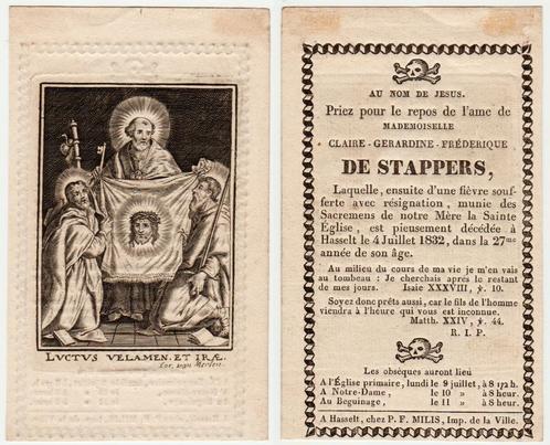 Kopergravure/doodsprentje, Claire DE STAPPERS 1805-1832, Verzamelen, Bidprentjes en Rouwkaarten, Bidprentje, Ophalen of Verzenden