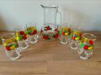 Vintage waterkan met appeltjes en 6 glazen, Ophalen of Verzenden