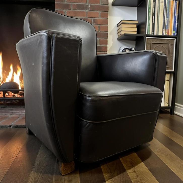 Vintage lederen art deco fauteuil / eenzit / zetel, Antiek en Kunst, Antiek | Meubels | Stoelen en Sofa's, Ophalen of Verzenden