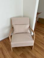 Fauteuil design en bois et tissu beige neuf, Enlèvement, Neuf